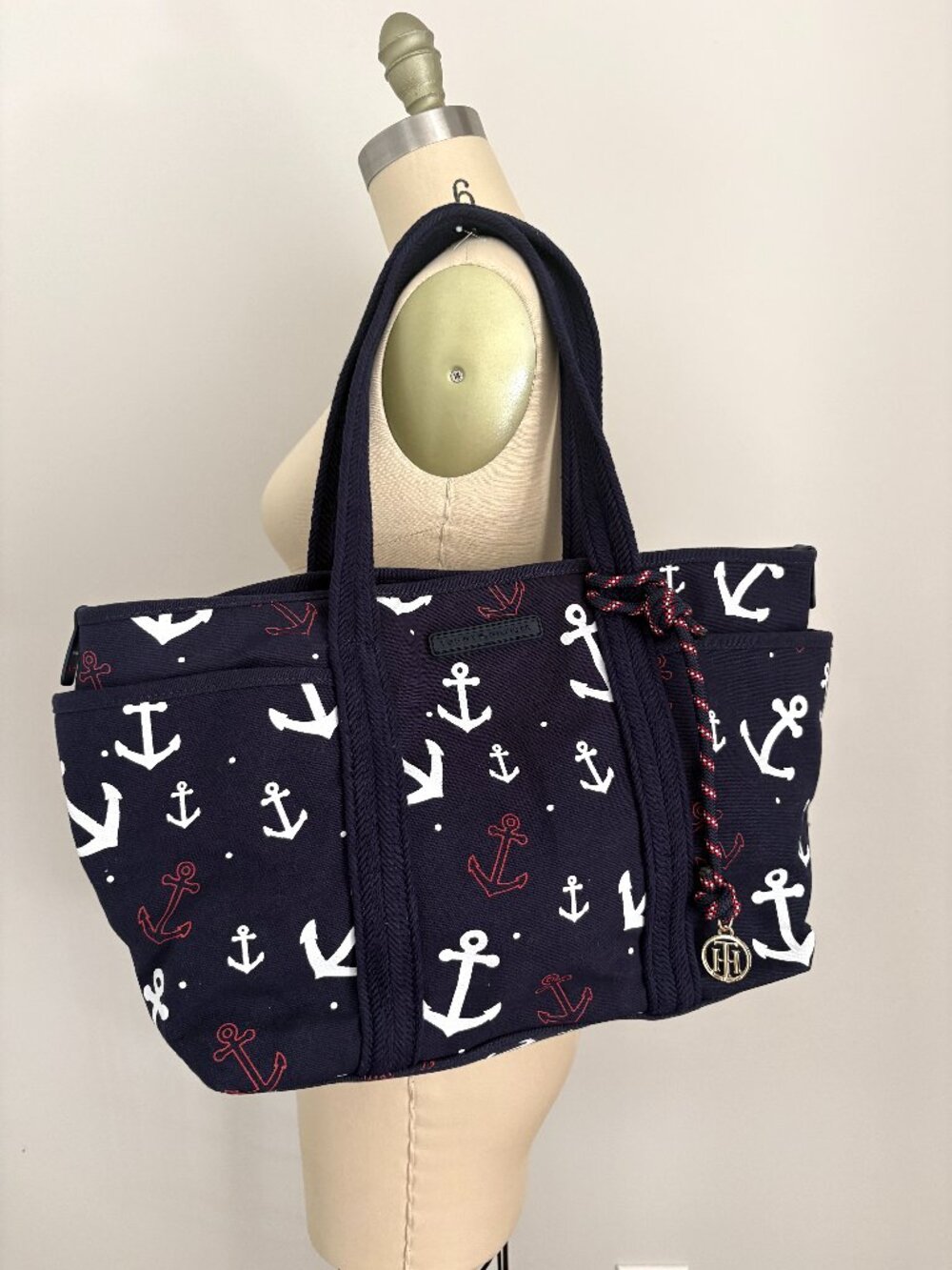 Tommy Hilfiger Nautical Anchor Canvas Tote Bag Navy Coastal Nautical Preppy Chic